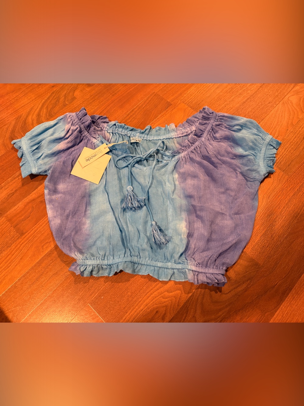 Tie-Dye Blue and Lavender Off-Shoulder Top